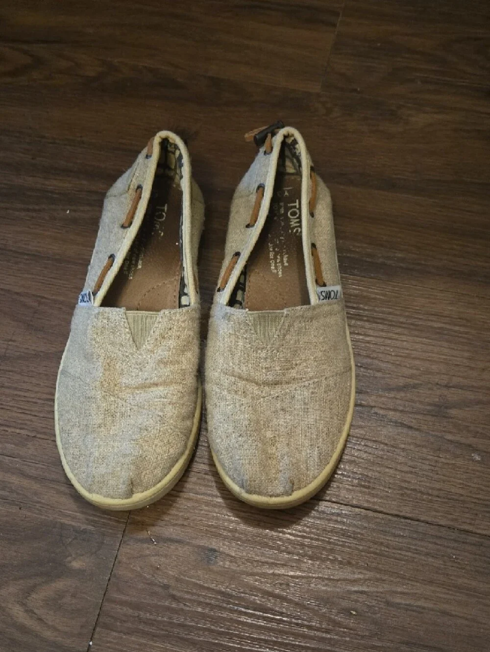 TOMS Beige Canvas Slip-On Shoes with Tan Accents